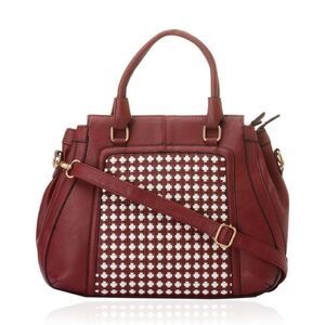 J FRANCIS Leatherette Handbag Dark Red and White
